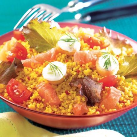 Salade du soleil au couscous, croûtons au tatziki 
